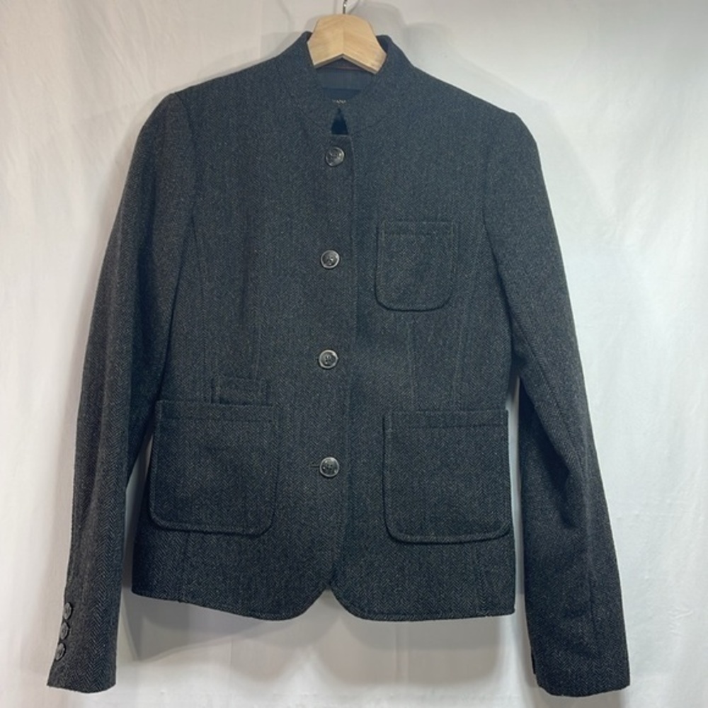 🪸 banana republic, gray herringbone recycled wool mandarin collar blazer